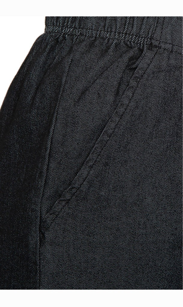 Women Elastic Waist Pull On Denim Jeans Black_Pocket