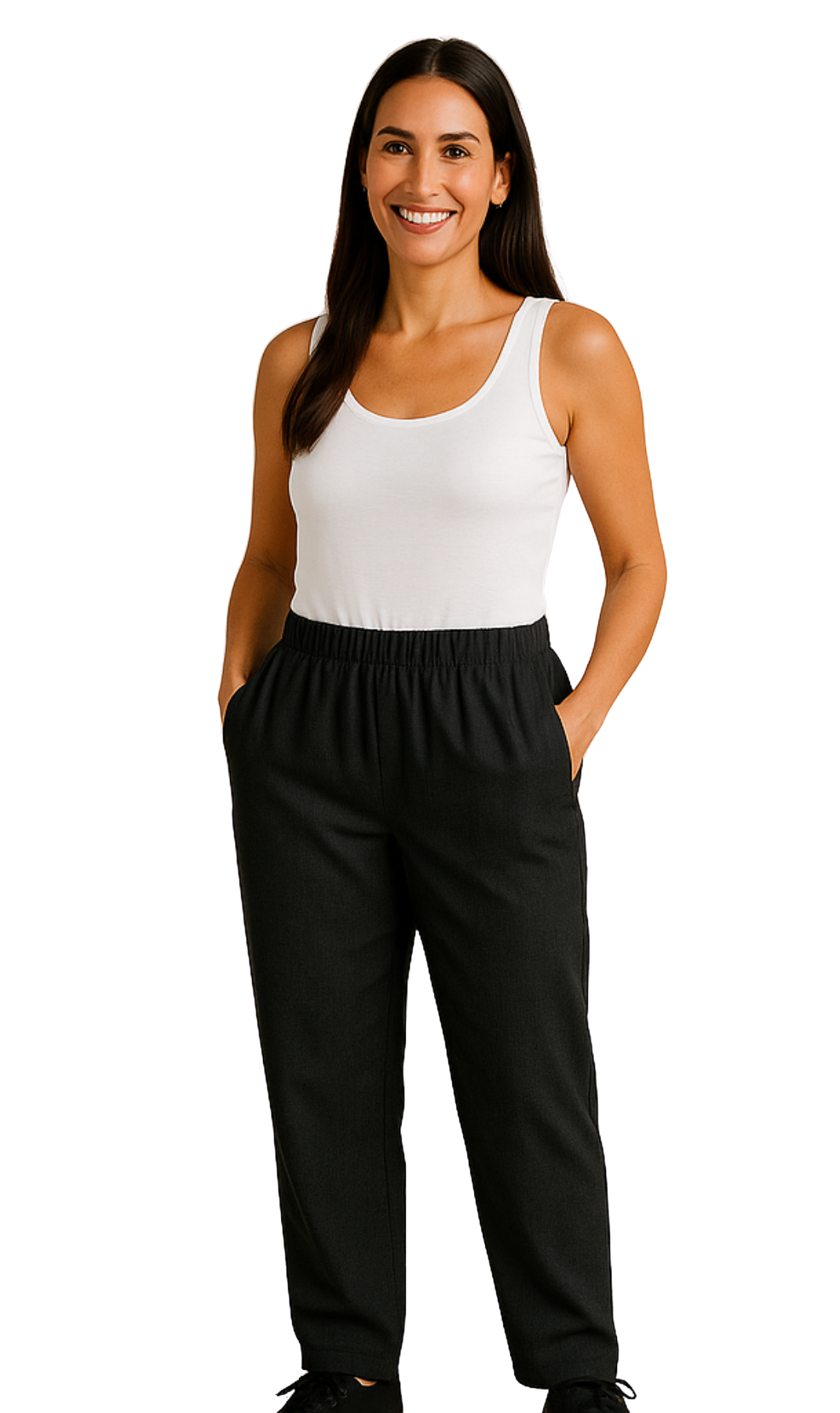 Women Elastic Waist Pull On Denim Jeans Black_Full