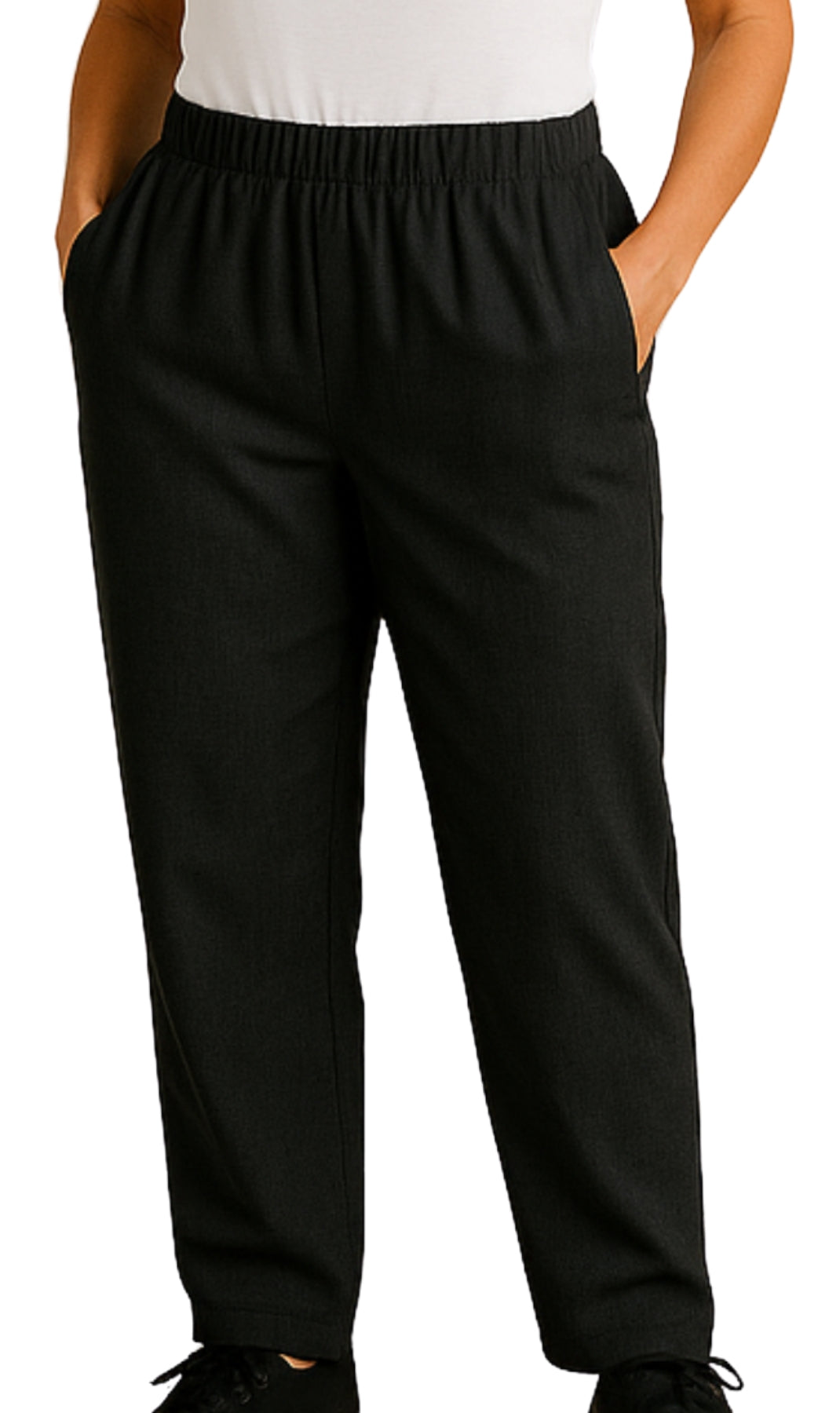 Women Elastic Waist Pull On Denim Jeans Black_Side