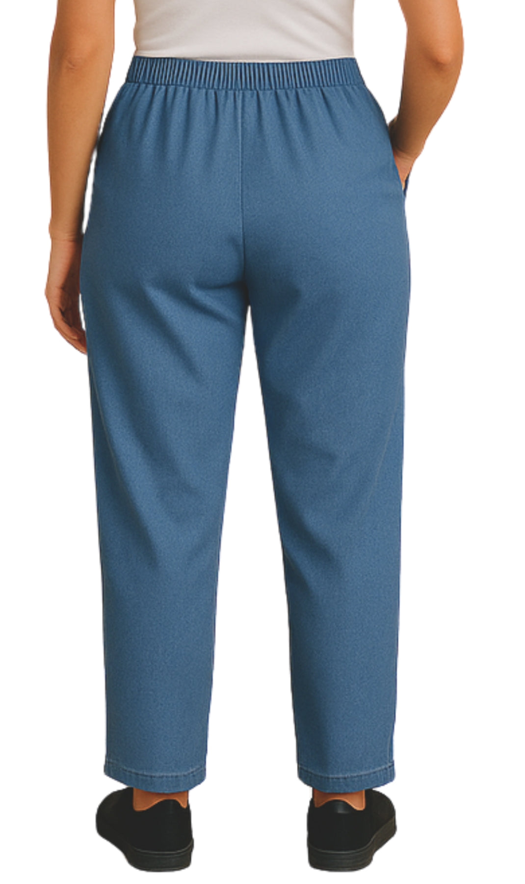 Women Elastic Waist Pull On Denim Jeans Chambray_Back