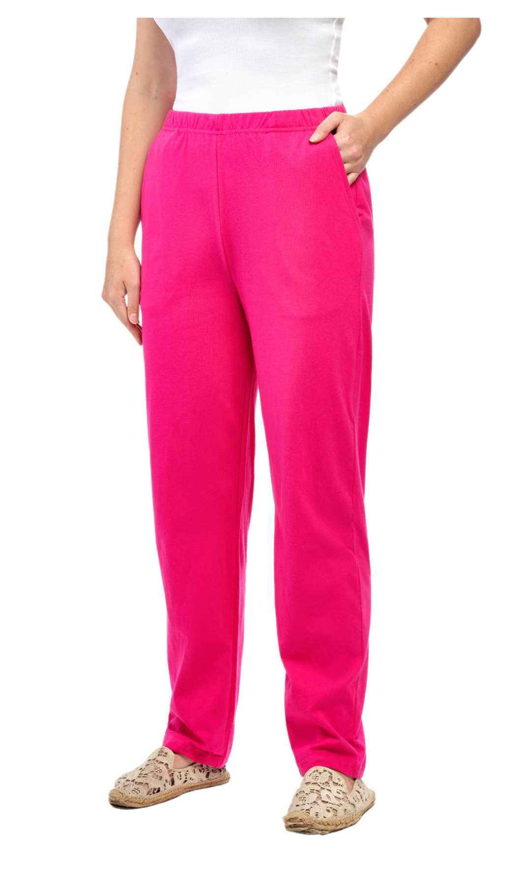 Women's Knit Pull On Pant Your Go-To Casuals for Busy Days and Cozy Nights Alike - Fuchsia - Side Front - TURTLE BAY APPAREL