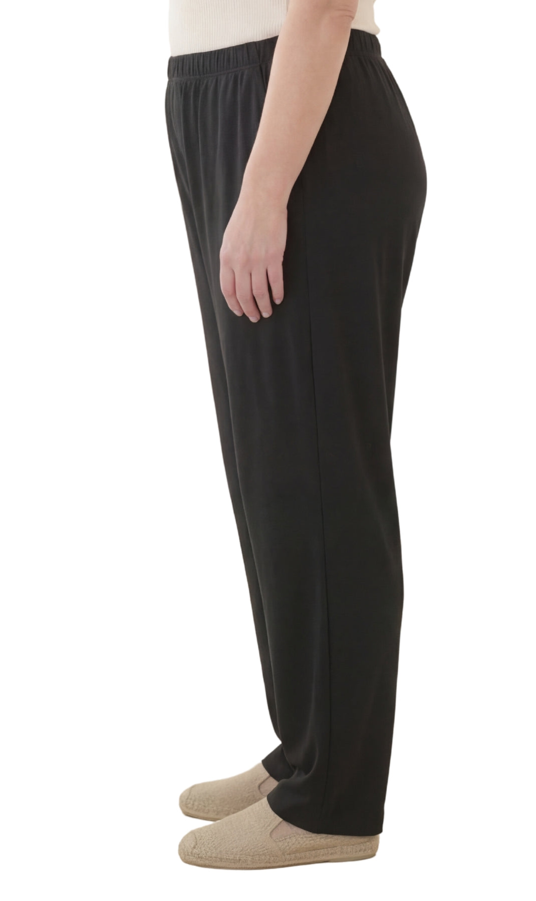 Turtle Bay New York Women's Knit Pull on Pants - Cotton Blend with Flat Front waistband black side