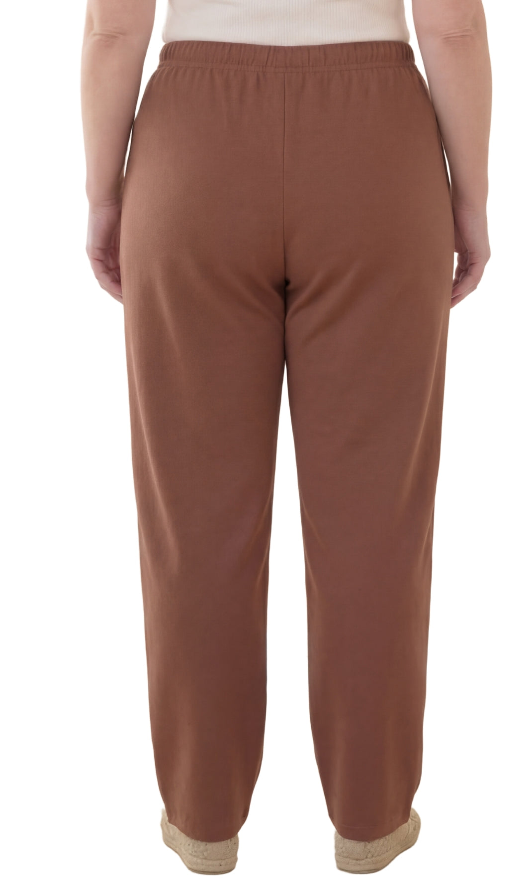 Turtle Bay New York Women's Knit Pull on Pants - Cotton Blend with Flat Front waistband brown back