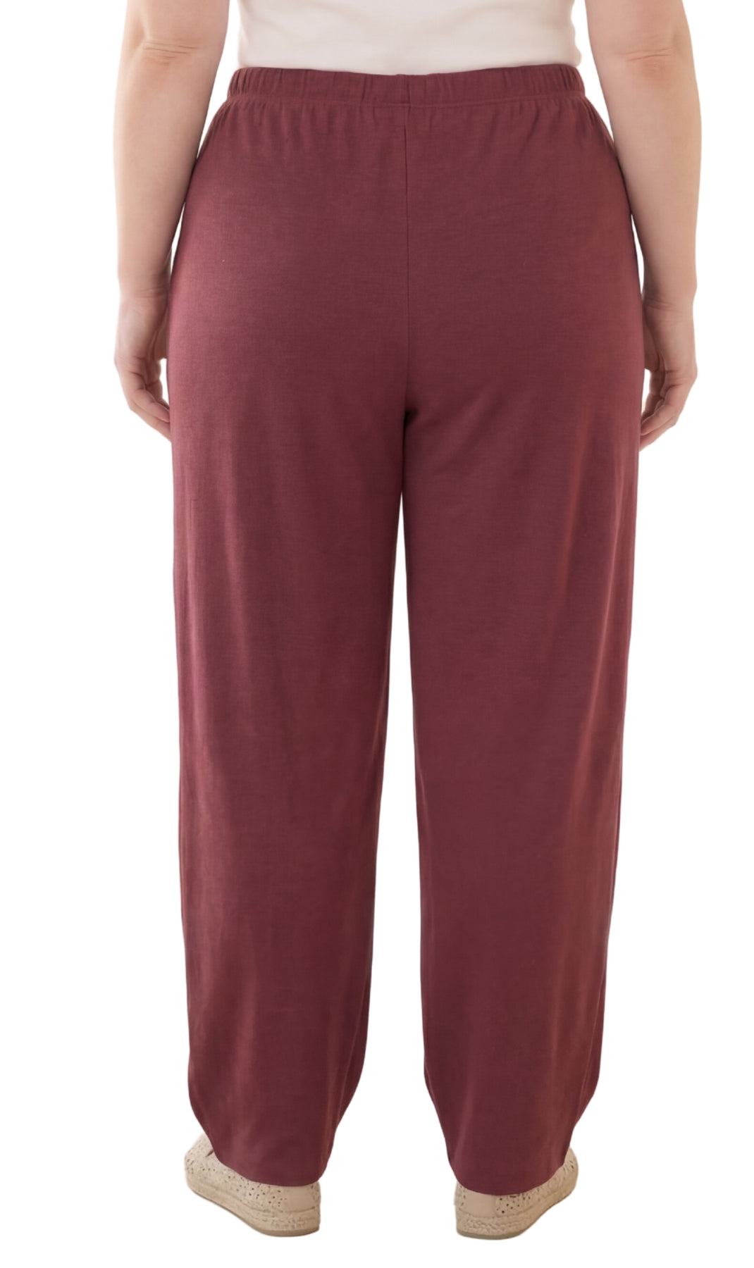Turtle Bay New York Women's Knit Pull on Pants - Cotton Blend with Flat Front waistband burgundy back