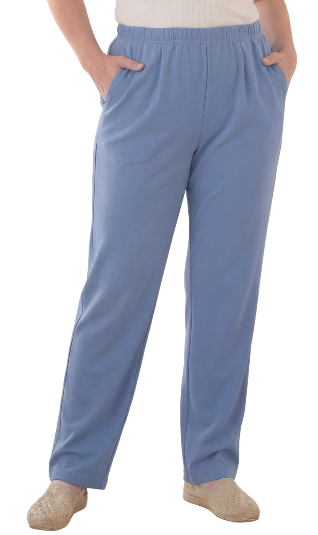 Turtle Bay New York Women's Knit Pull on Pants - Cotton Blend with Flat Front waistband conflower front