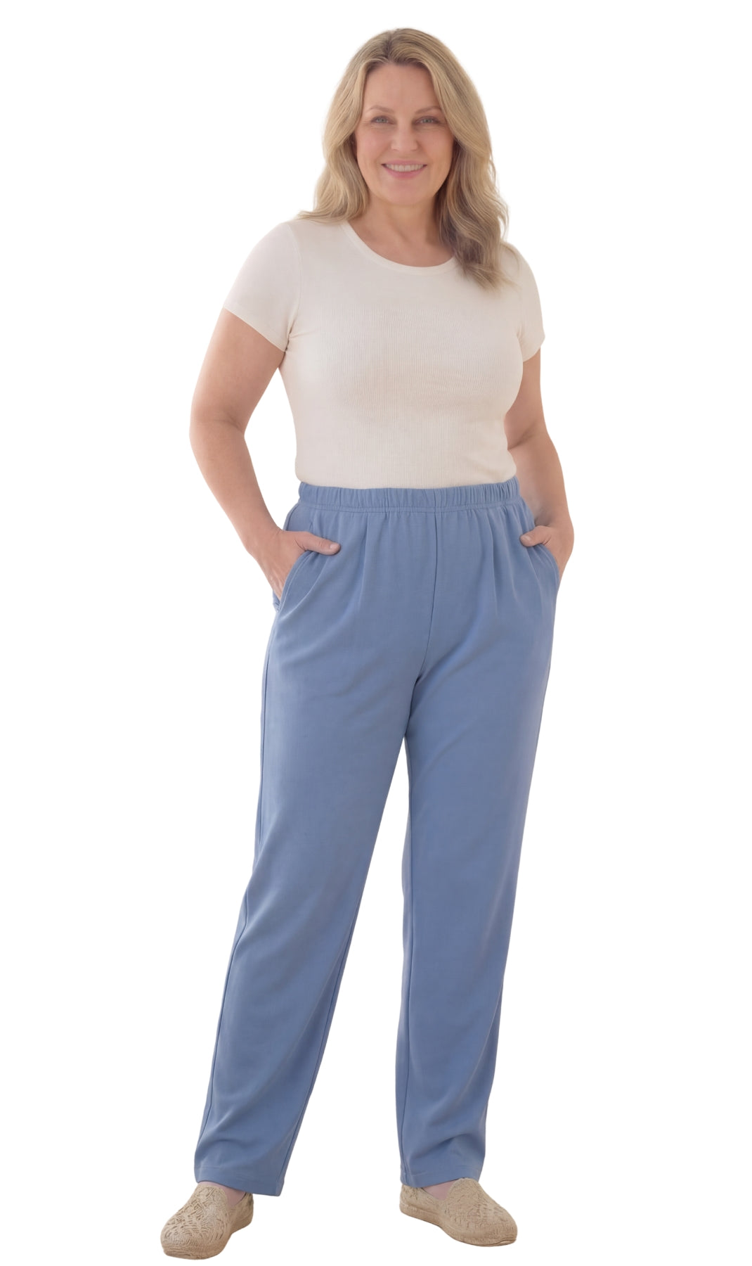 Turtle Bay New York Women's Knit Pull on Pants - Cotton Blend with Flat Front waistband conflower full