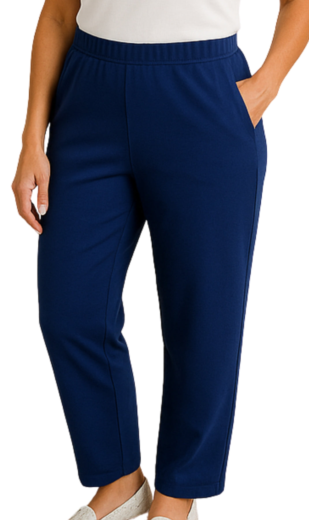 Women's Knit Pull on Pants - Cotton Blend with Flat Front waistband