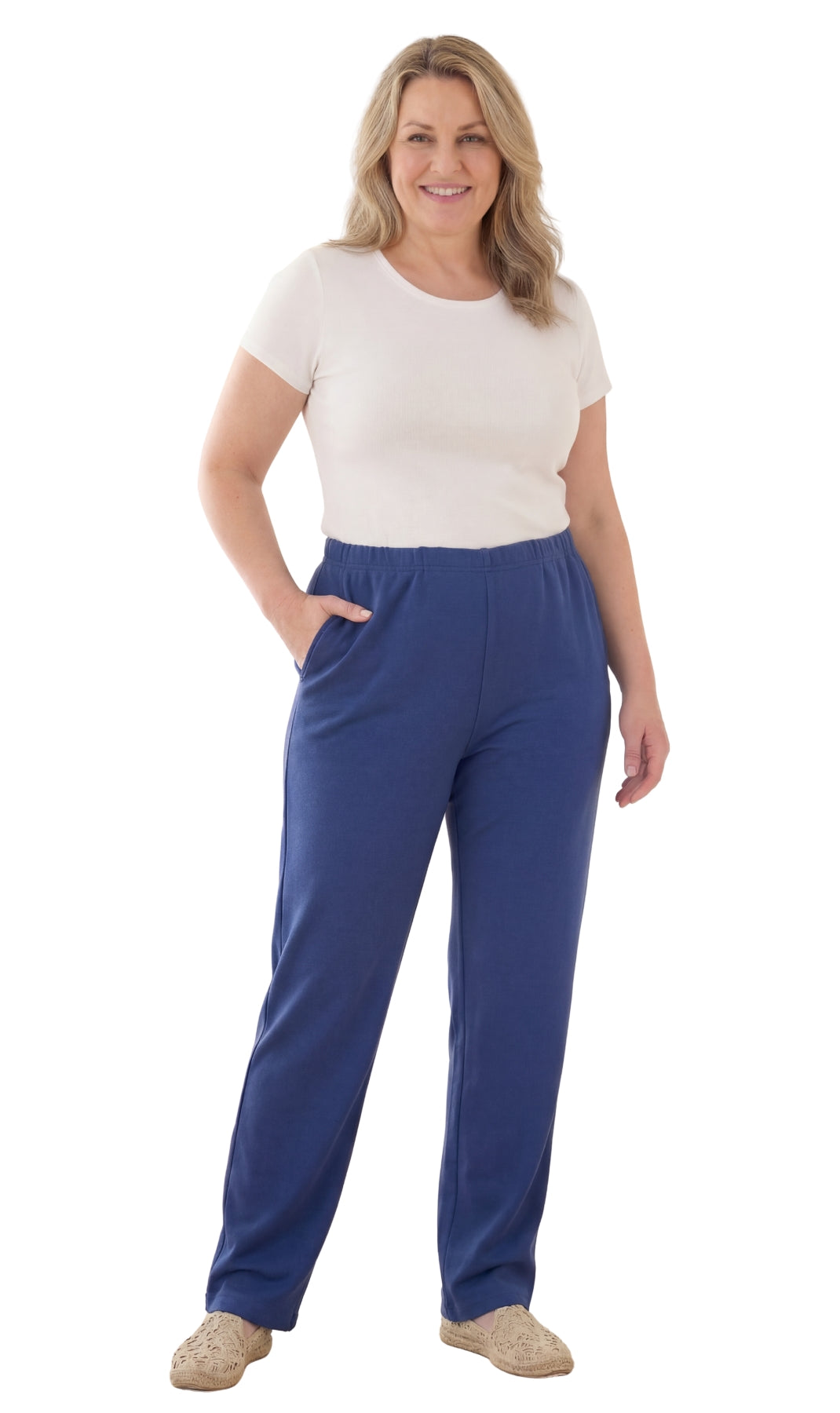 Turtle Bay New York Women's Knit Pull on Pants - Cotton Blend with Flat Front waistband navy full