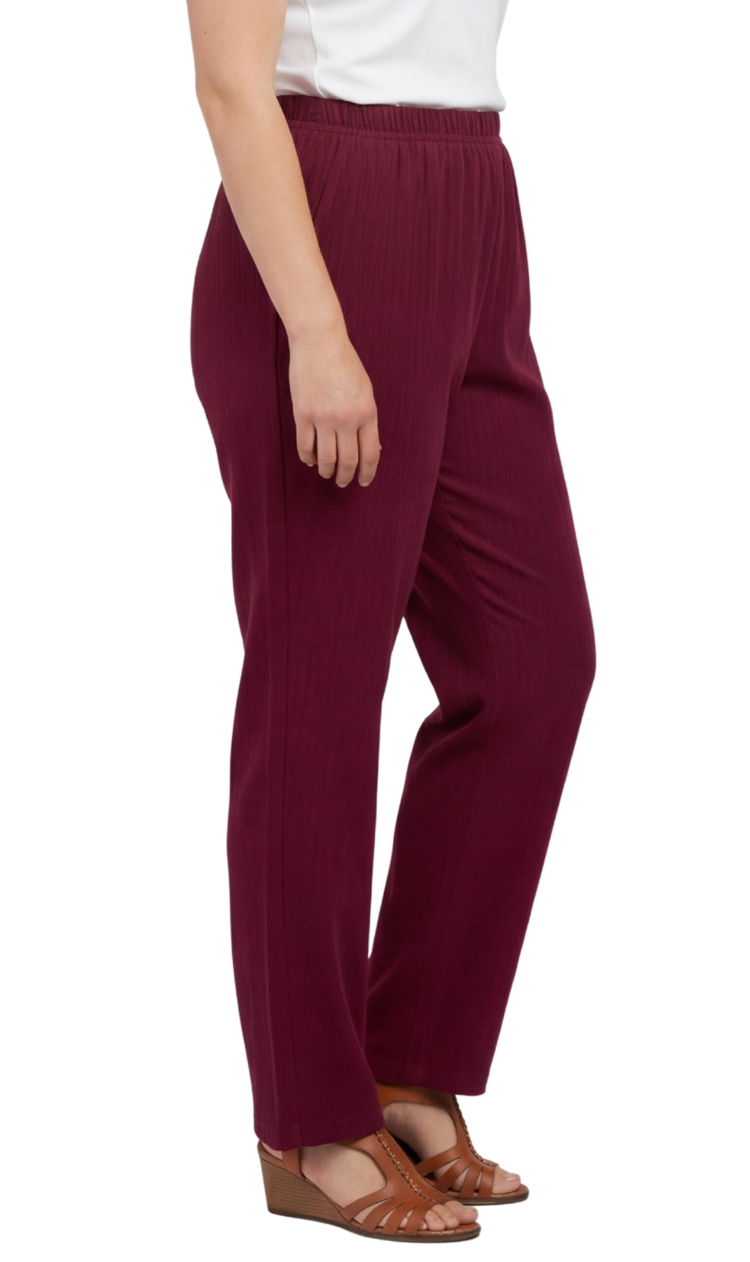 Turtle Bay New York Womens Pull On Fine Wale Corduroy Pants with soft-covered elastic waist Burgundy side