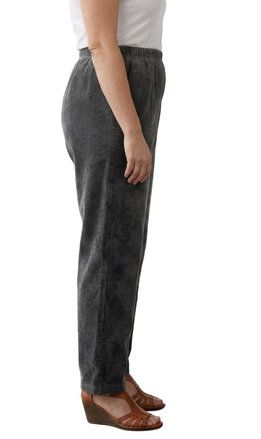 Women's Pull On Corduroy Pants ÔÇô Keep It Cozy in Fine Wale Corduroy - CHARCOAL- side- TURTLE BAY APPAREL