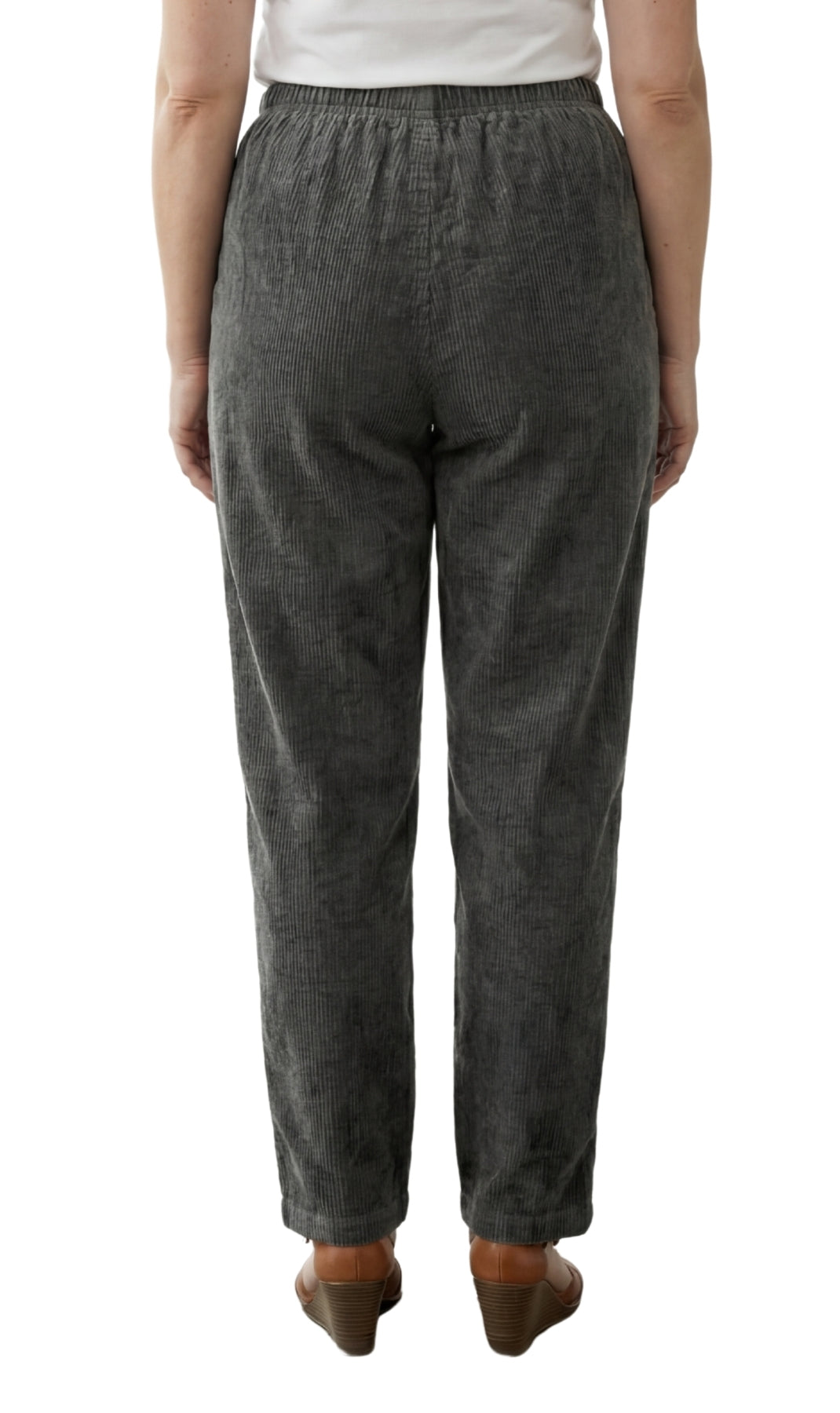 Women's Pull On Corduroy Pants ÔÇô Keep It Cozy in Fine Wale Corduroy - CHARCOAL- back- TURTLE BAY APPAREL