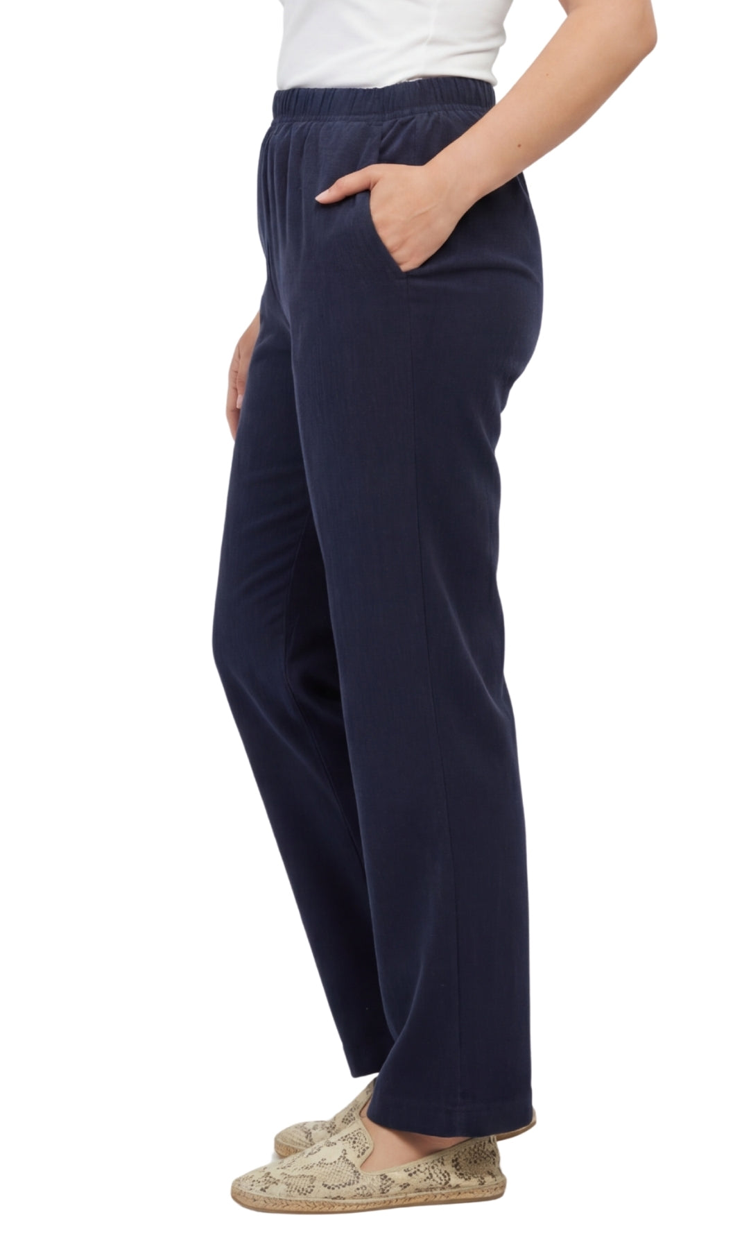 Turtle Bay New York Womens Pull On Fine Wale Corduroy Pants with soft-covered elastic waist navy side