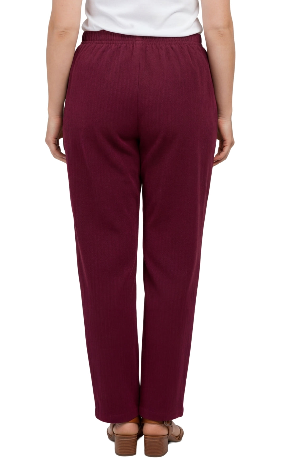 Turtle Bay New York Womens Pull On Fine Wale Corduroy Pants with soft-covered elastic waist Burgundy back