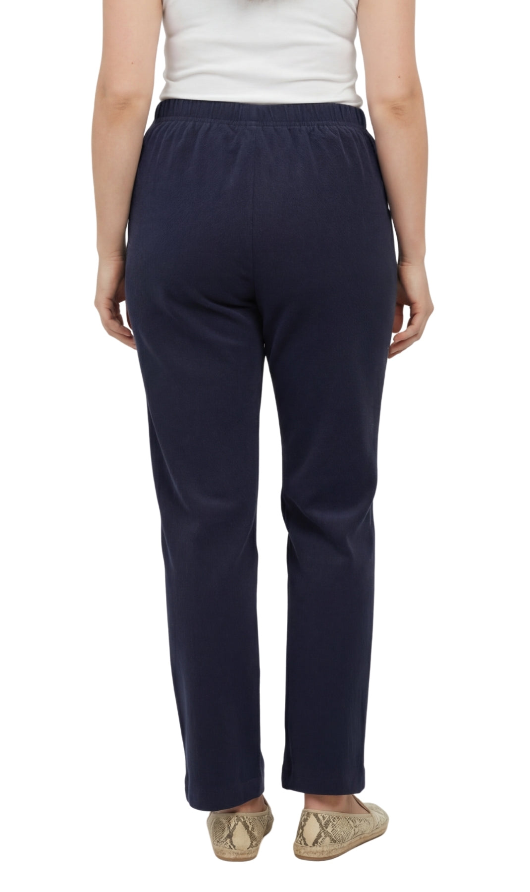 Turtle Bay New York Womens Pull On Fine Wale Corduroy Pants with soft-covered elastic waist navy back