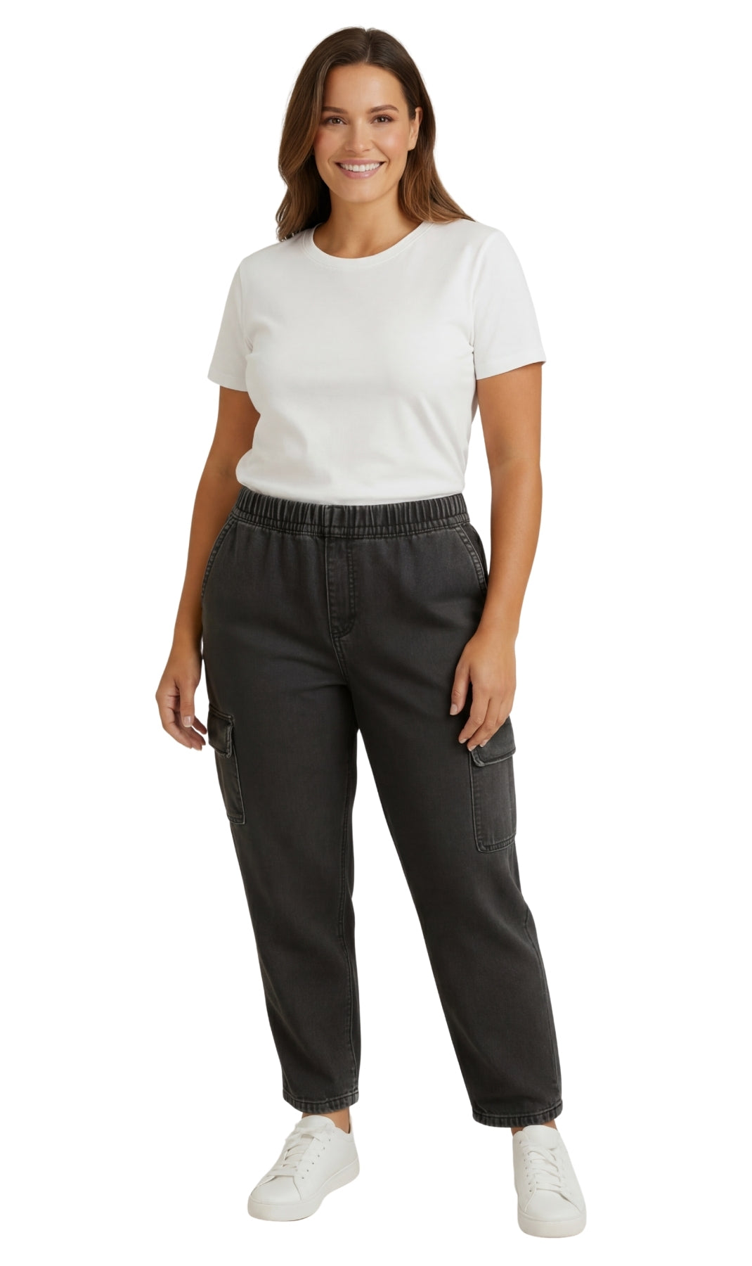 Women's Elastic Stretch Waist Casual Denim Pull-on Cargo Pants 4