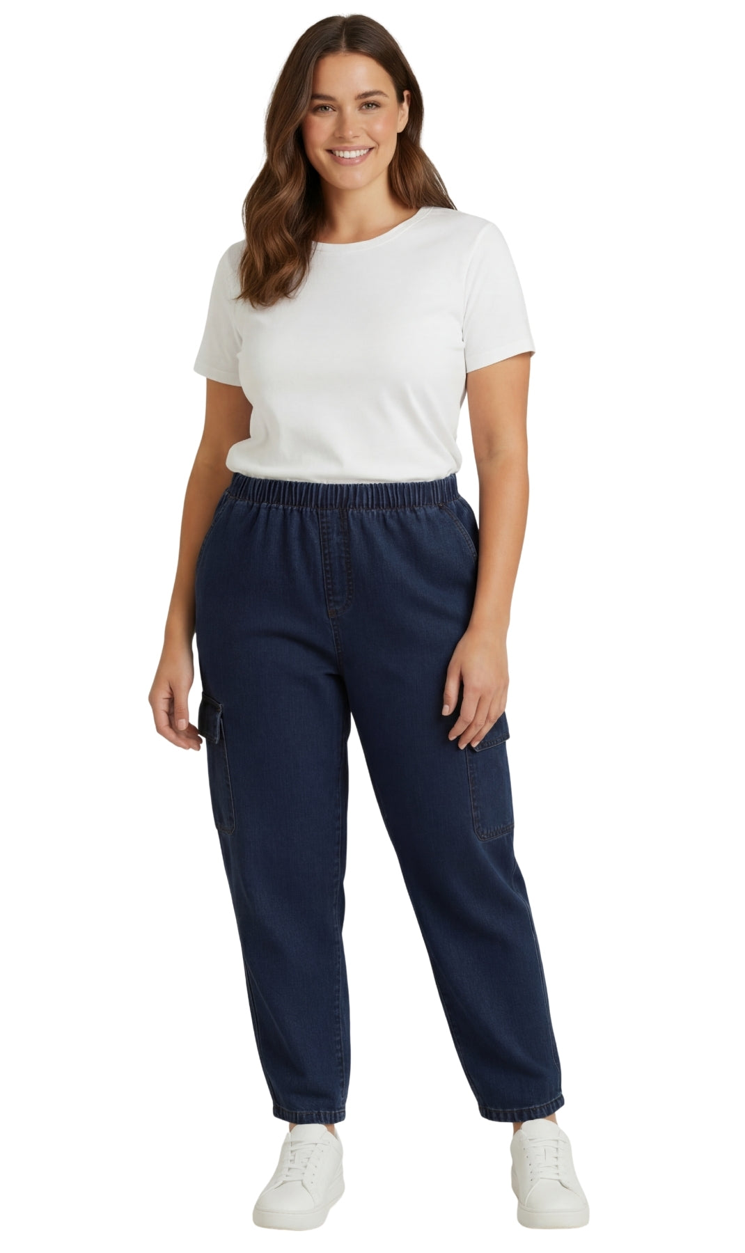 Women's Elastic Stretch Waist Casual Denim Pull-on Cargo Pants 16