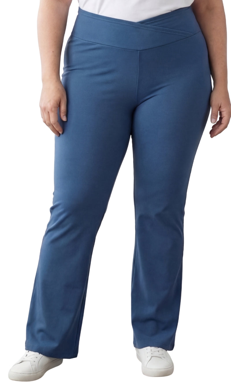 Turtle Bay New York Women's Pull-On Cotton Stretch Bootcut Flare Leggings with a Crossover Waistband Navy Front