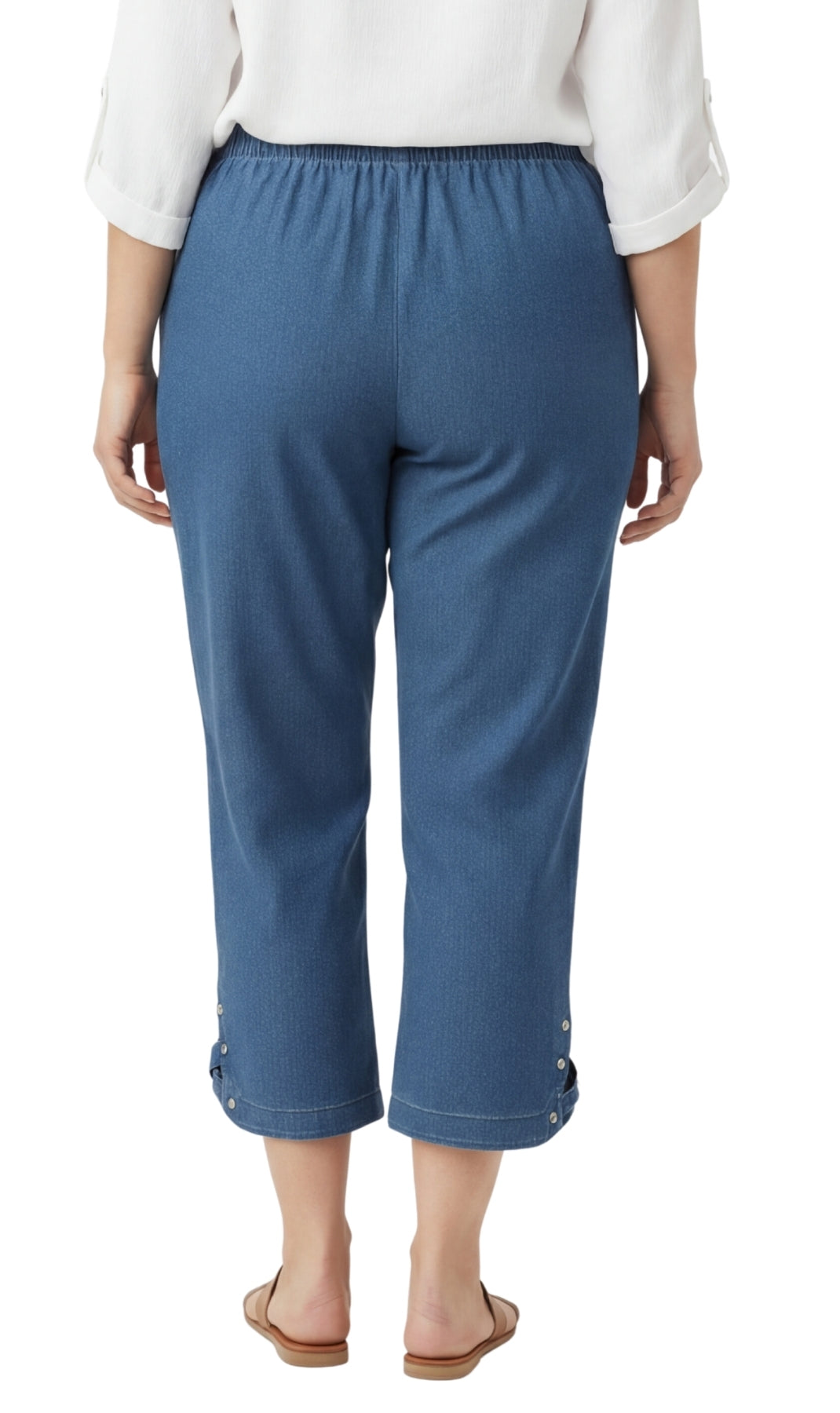 Women's Capris with Studded Hem Detail in Tri-Blend Denim and Twill with Angled side Pockets 4