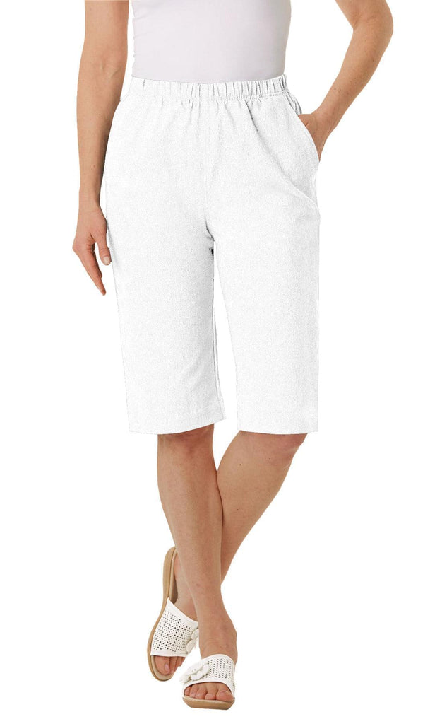 Women's Denim Pull On Bermuda Shorts - Easy Pull On Styles in Lightweight Denim - White - Front - TURTLE BAY APPAREL