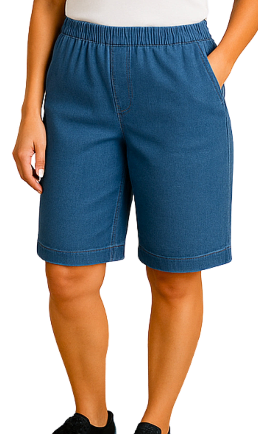 Women's Easy Pull on Bermuda Shorts in Denim and Twill 32
