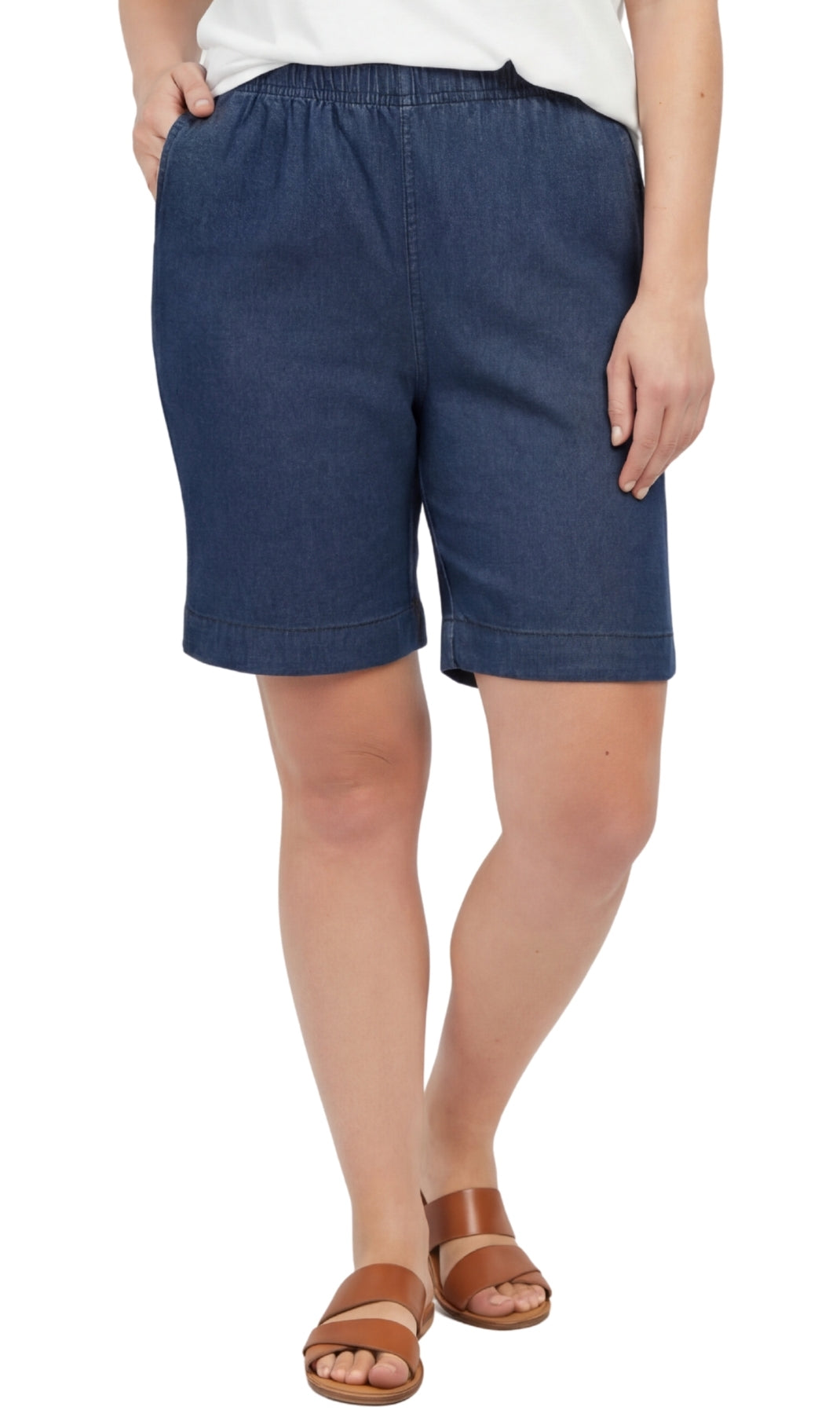 Women's Pull On Denim & Twill Shorts with stretch waist - No zipper or buttons