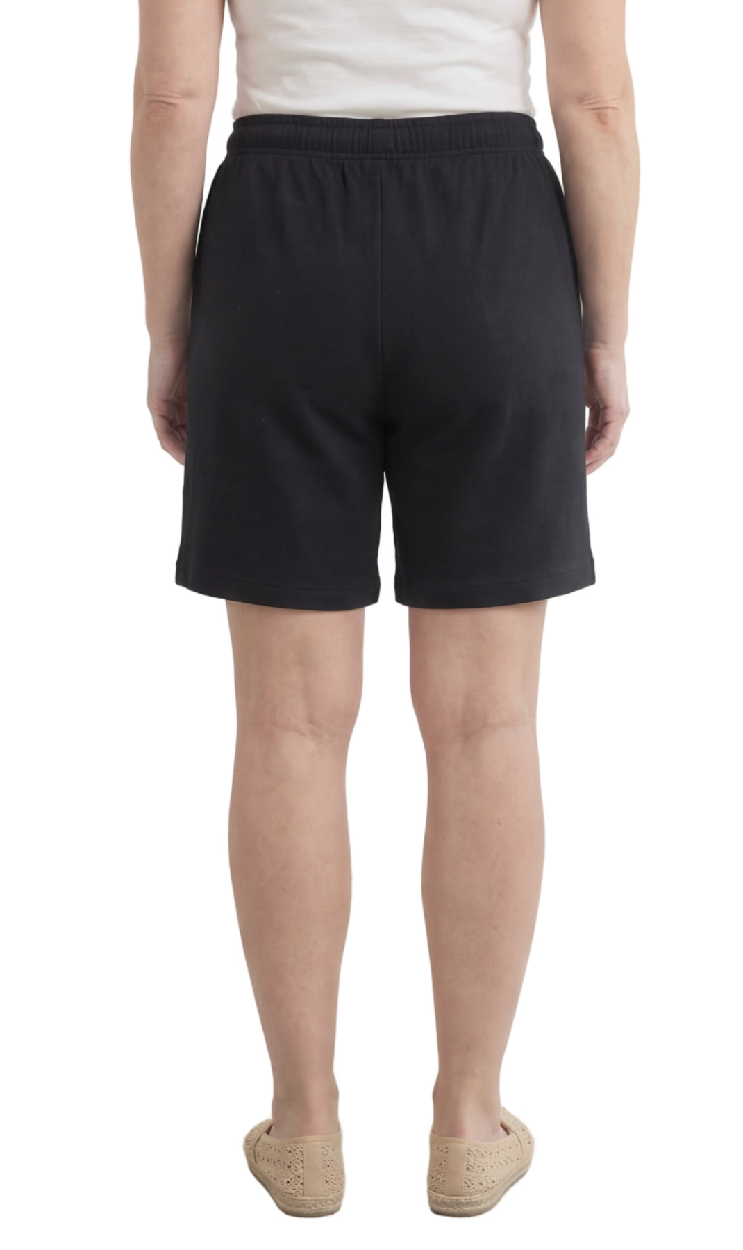 Turtle Bay New York Women's Interlock Knit cotton Shorts with Elastic Waist and Adjustable Drawstring black back