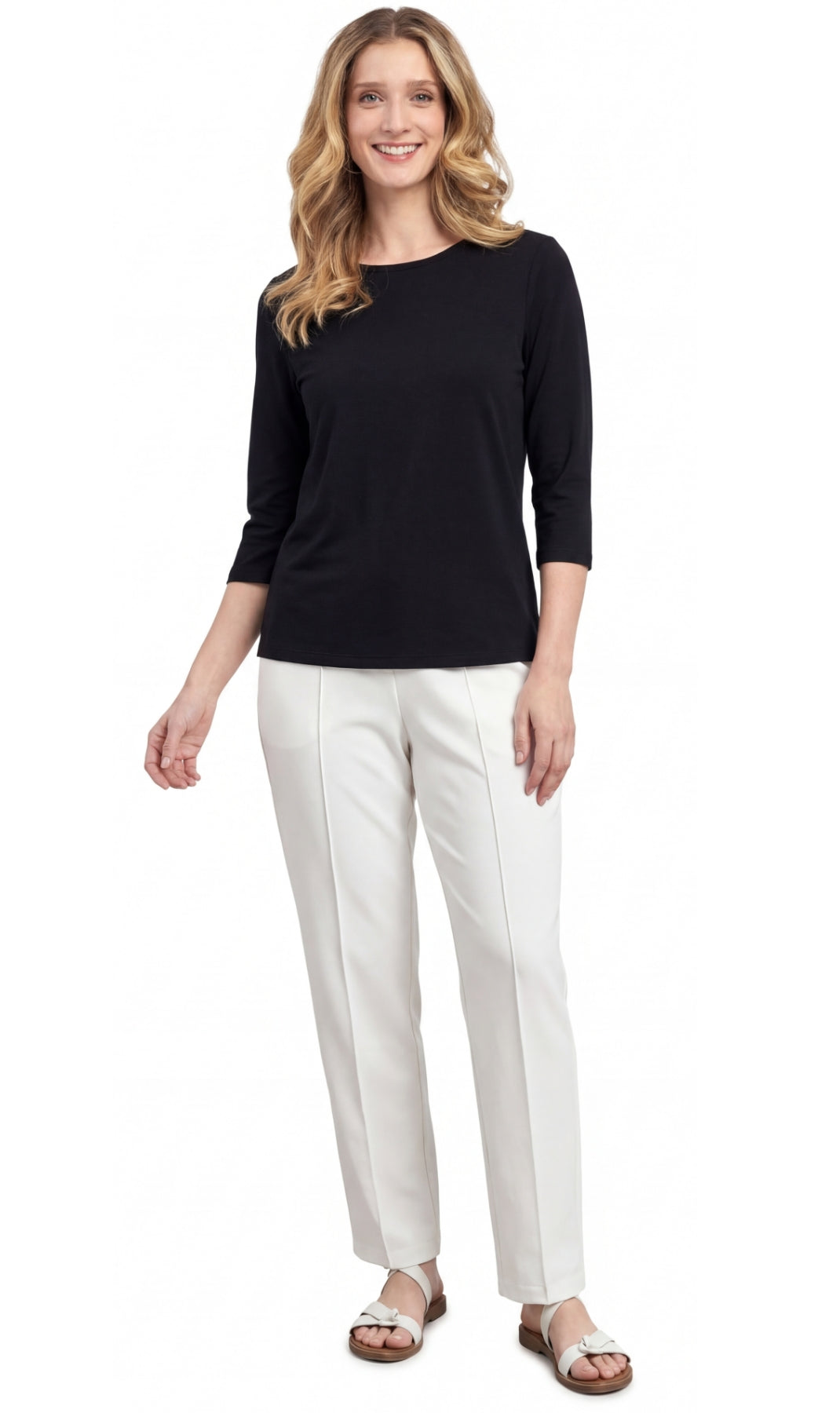 Turtle Bay New York Women's 3/4 Sleeve Crew Neck Top – Comfortable Jer black full