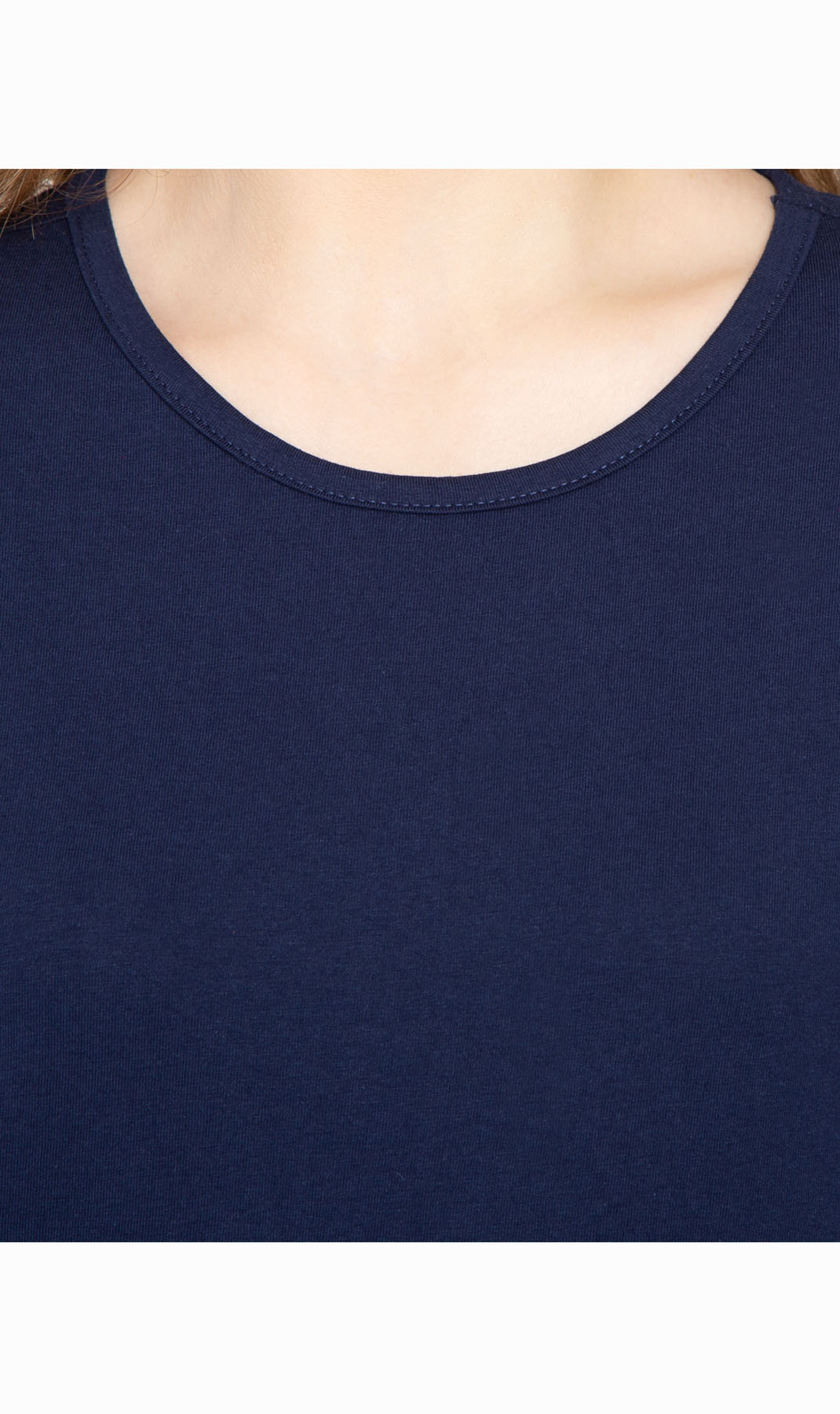 Women's Short Sleeve Crew Neck Knit Tee -  Navy - Closeup - TURTLE BAY APPAREL
