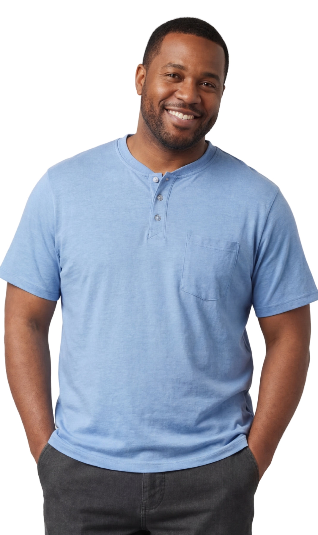 Men's Short Sleeve Henley Relaxed Fit Shirt with Pocket