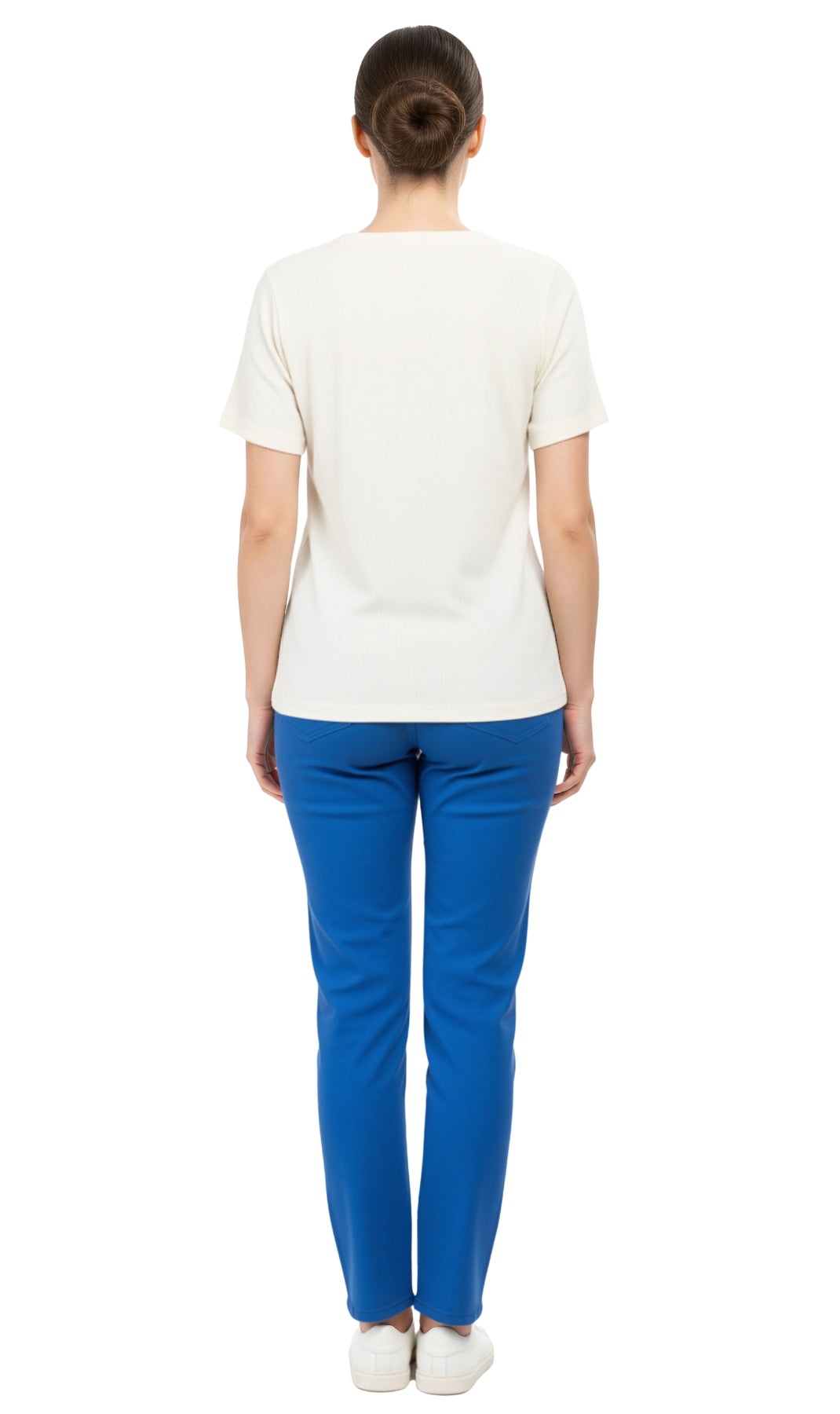 Women's Textured Knit T-shirt with Jewel Neckline and Short Sleeves 11