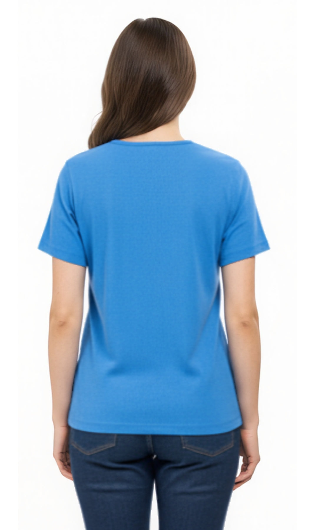 Women's Textured Knit T-shirt with Jewel Neckline and Short Sleeves