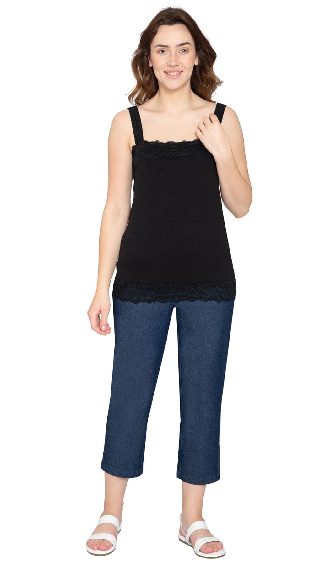 Women's Lace Trim Tank Black - Full - TURTLE BAY APPAREL