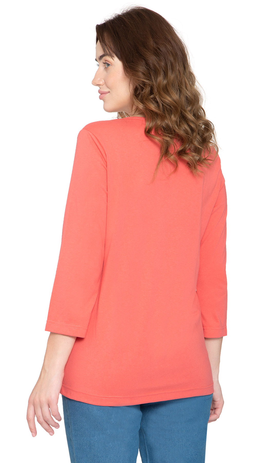 Women's Three Quarter Sleeve Henley ÔÇô Comfort in Every Color! - Coral - Back - TURTLE BAY APPAREL