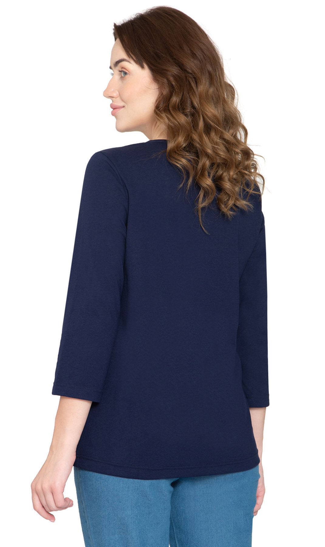 Women's Three Quarter Sleeve Henley ÔÇô Comfort in Every Color! - Navy - Back -TURTLE BAY APPAREL