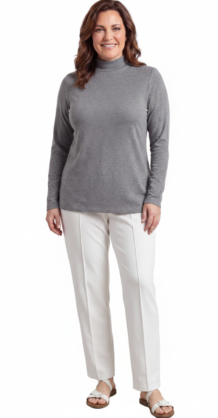 Women's Long Sleeve Mock Neck Top — Lightweight Cotton Blend 18