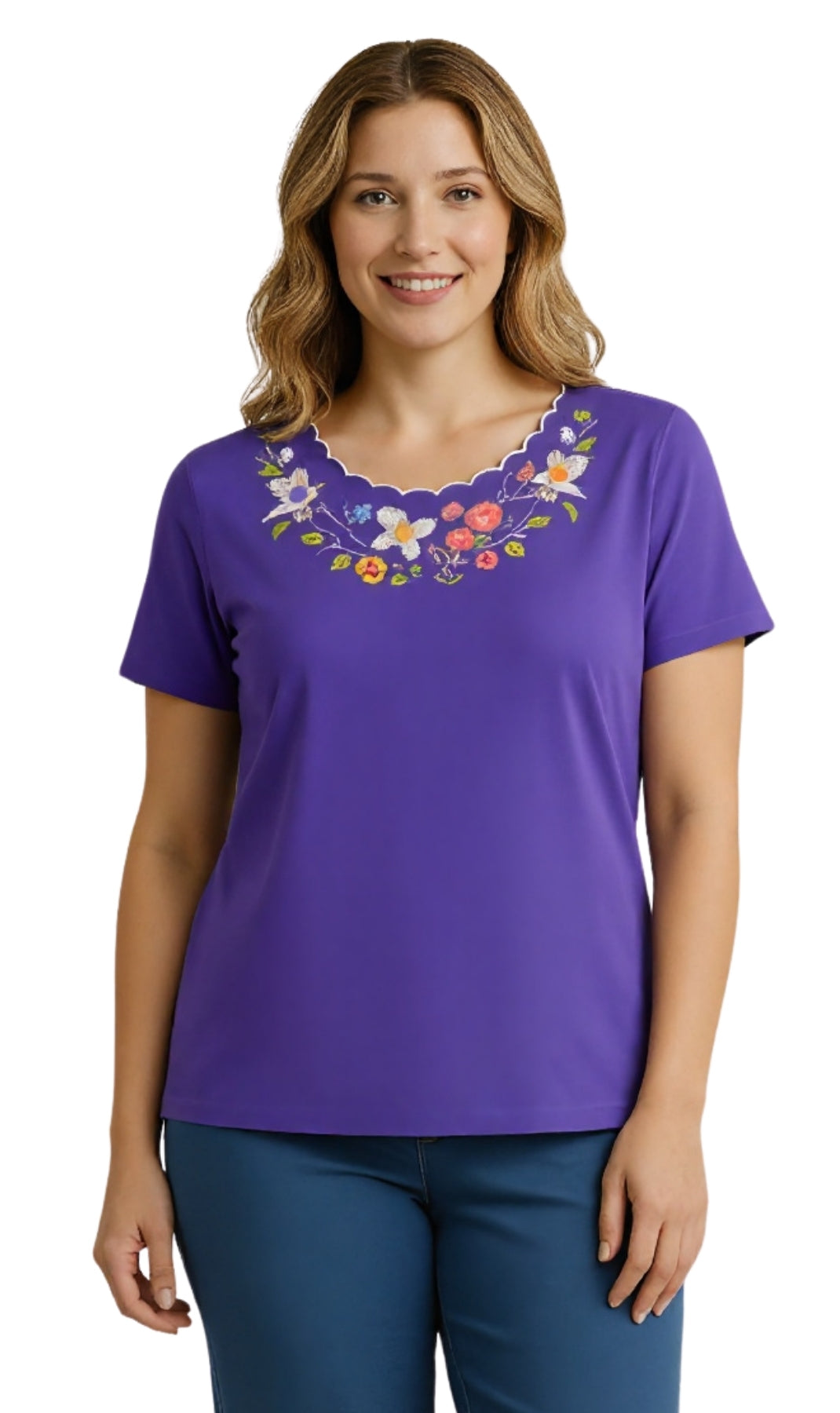Women's Scalloped Neckline Embellished Tee 6