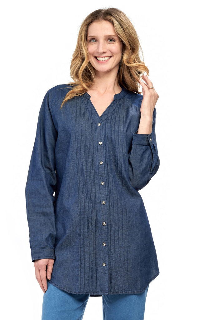 Women's Pintuck Denim Tunic – Denim Tunic Women's – Nonstop Charm from Collar to Hem