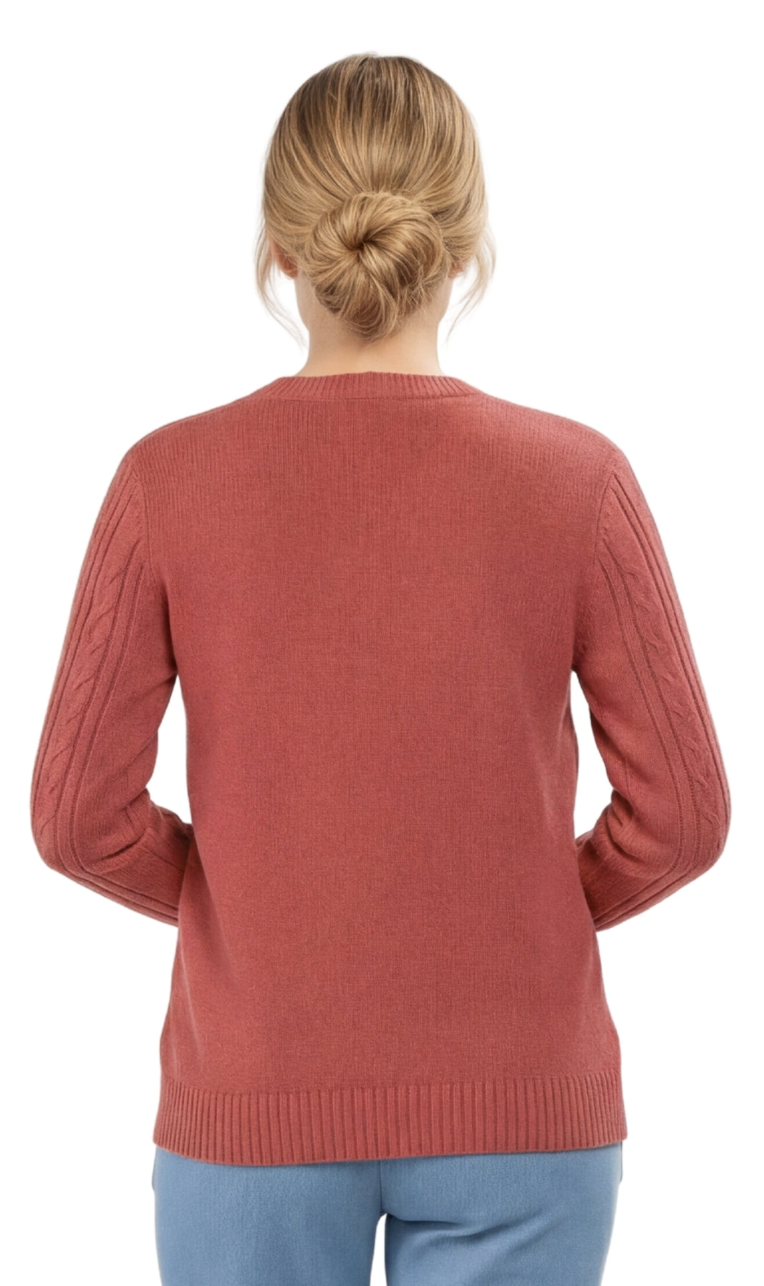 Women's Classic Button Front Cable Knit Cardigan in Soft Acryllic 17