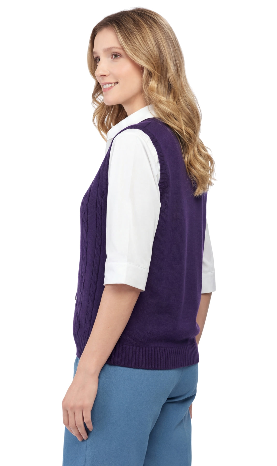 Womens Button Front Cable Knit Cardigan Sweater Vest 27