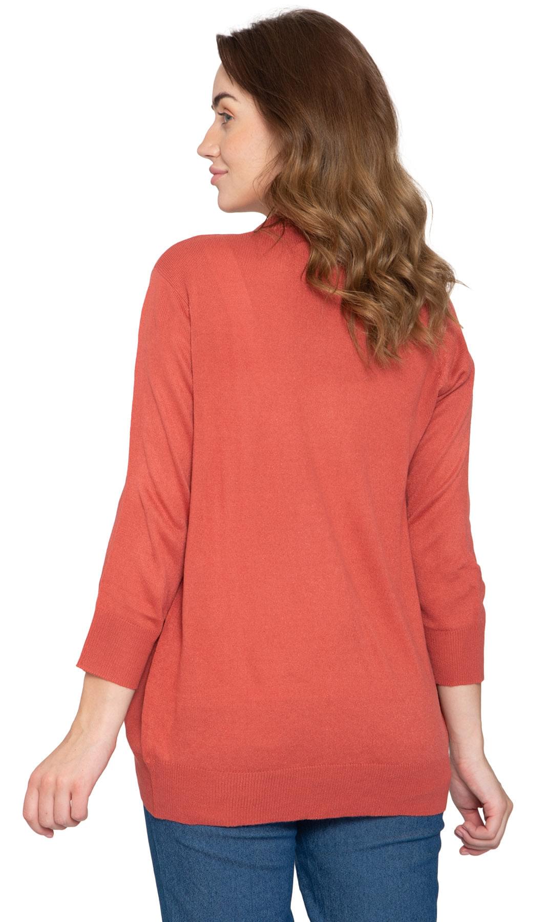 Women's Curved Hem Cardigan - Open Front Sweater in a Timeless Style - Mineral Red - Back - TURTLE BAY APPAREL