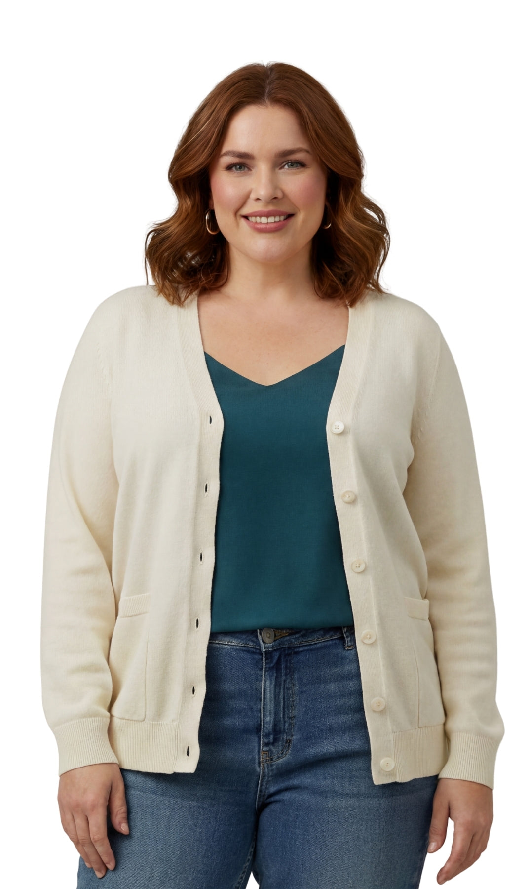 Women's Soft Cotton Button-Up Cardigan Crewneck Sweater Long Sleeves with Front Pockets 9