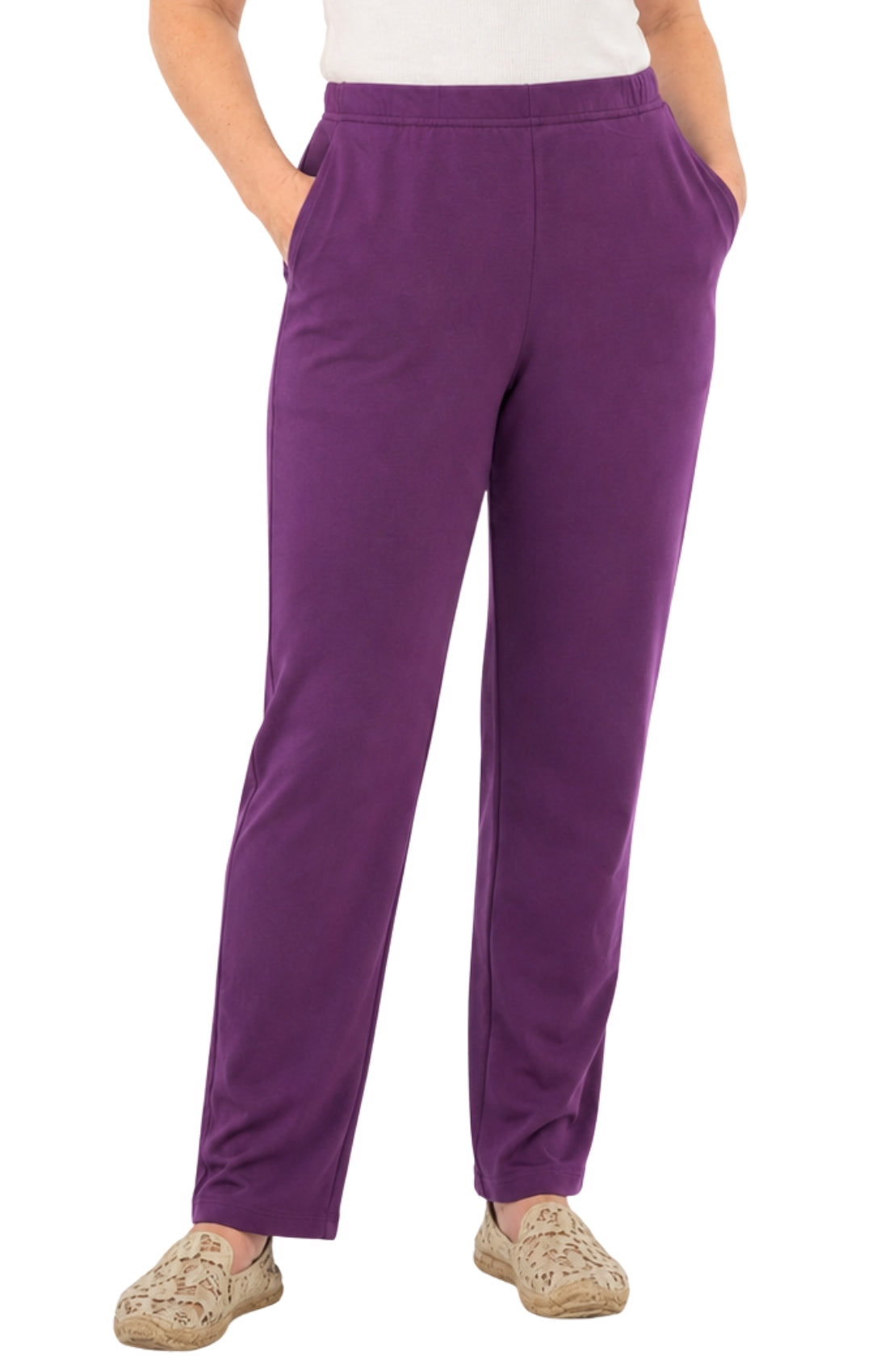 Women's Pull-On Flat Front Knit Pants — Cotton Blend Elastic Waist 39