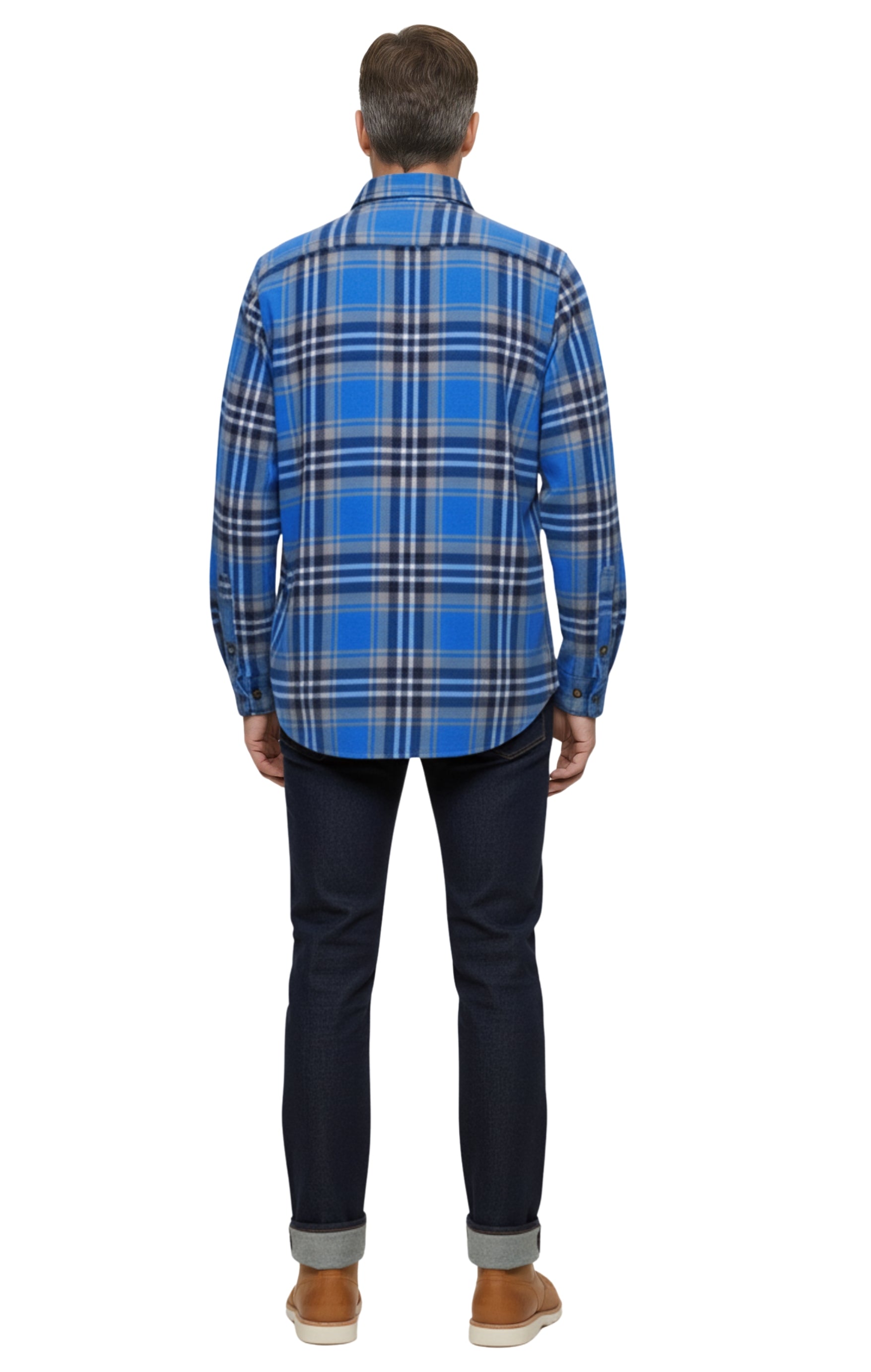 Men's Heathered Fleece Overshirt with Chest Pockets and Tortoise-shell patterned Buttons 11