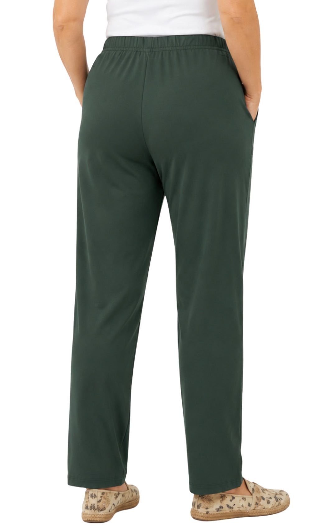 Women's Pull-On Flat Front Knit Pants — Cotton Blend Elastic Waist 43
