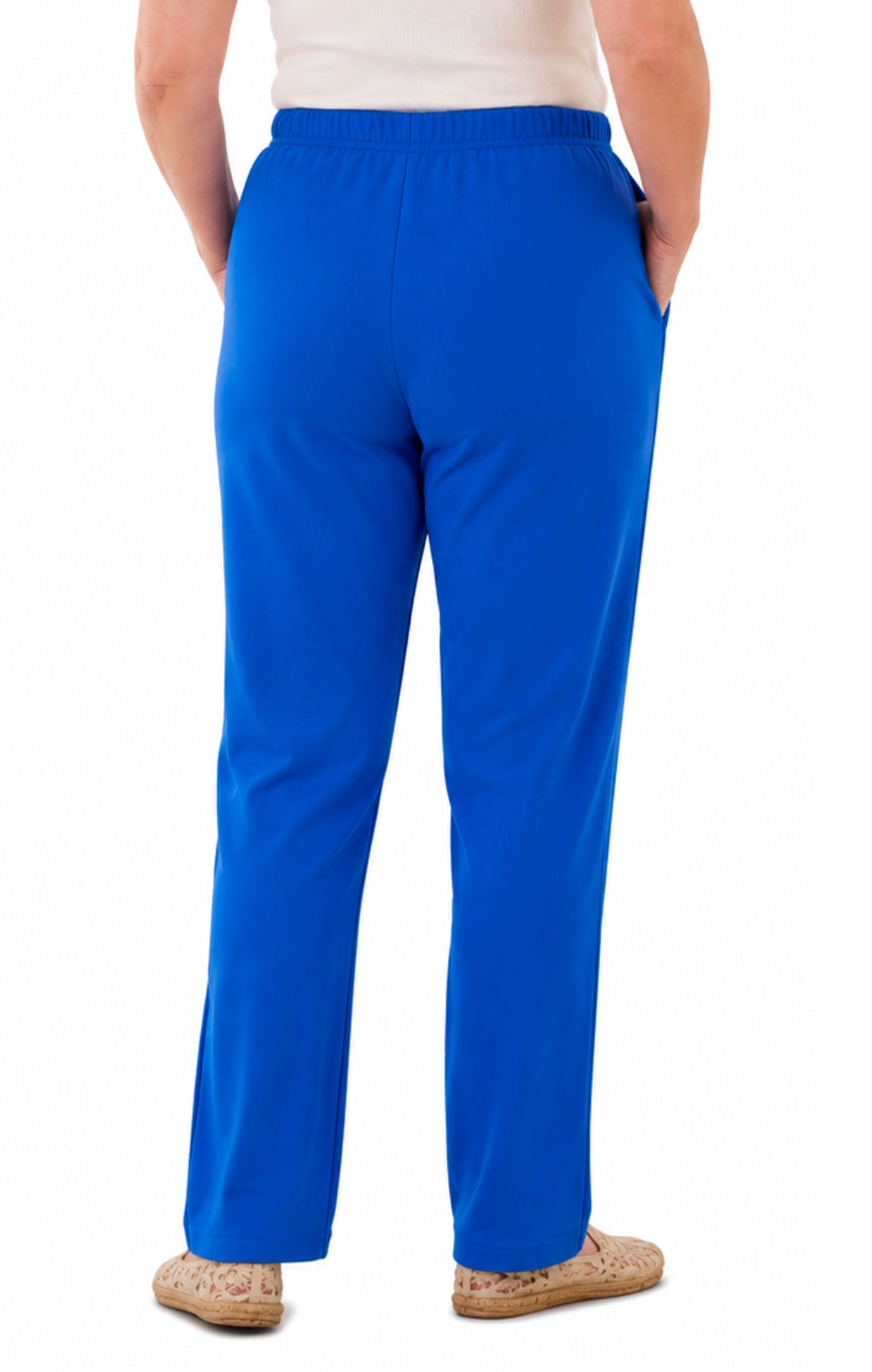 Women's Pull-On Flat Front Knit Pants — Cotton Blend Elastic Waist 32
