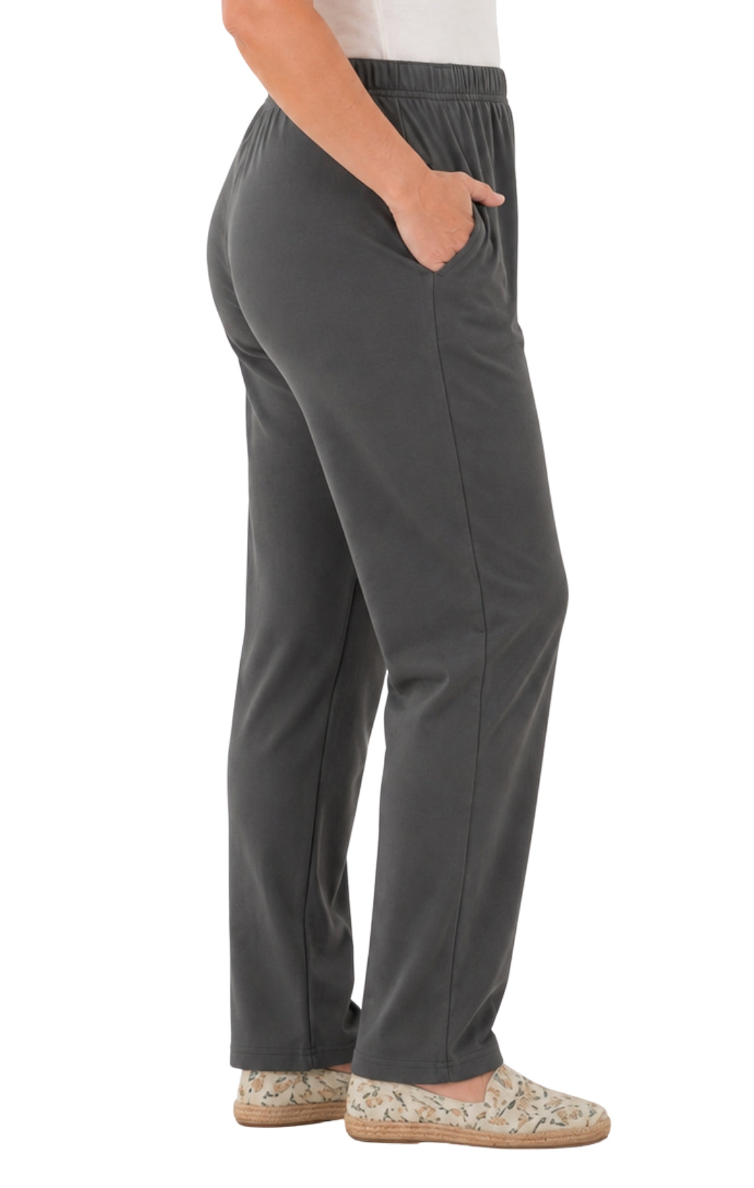Women's Pull-On Flat Front Knit Pants — Cotton Blend Elastic Waist 37
