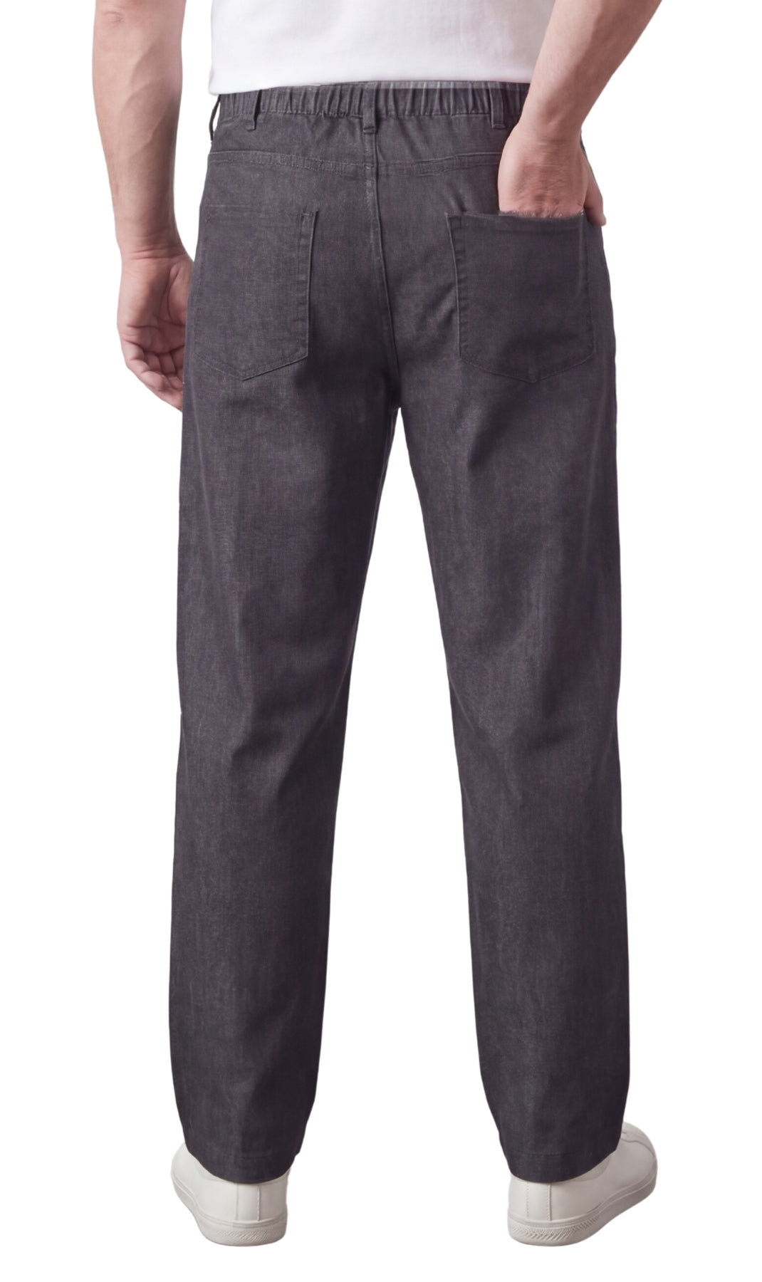 Turtle Bay New York Men’s Lightweight Casual Elastic Waist Pull-On Jeans – Denim & Twill Pants with Easy Fit black back
