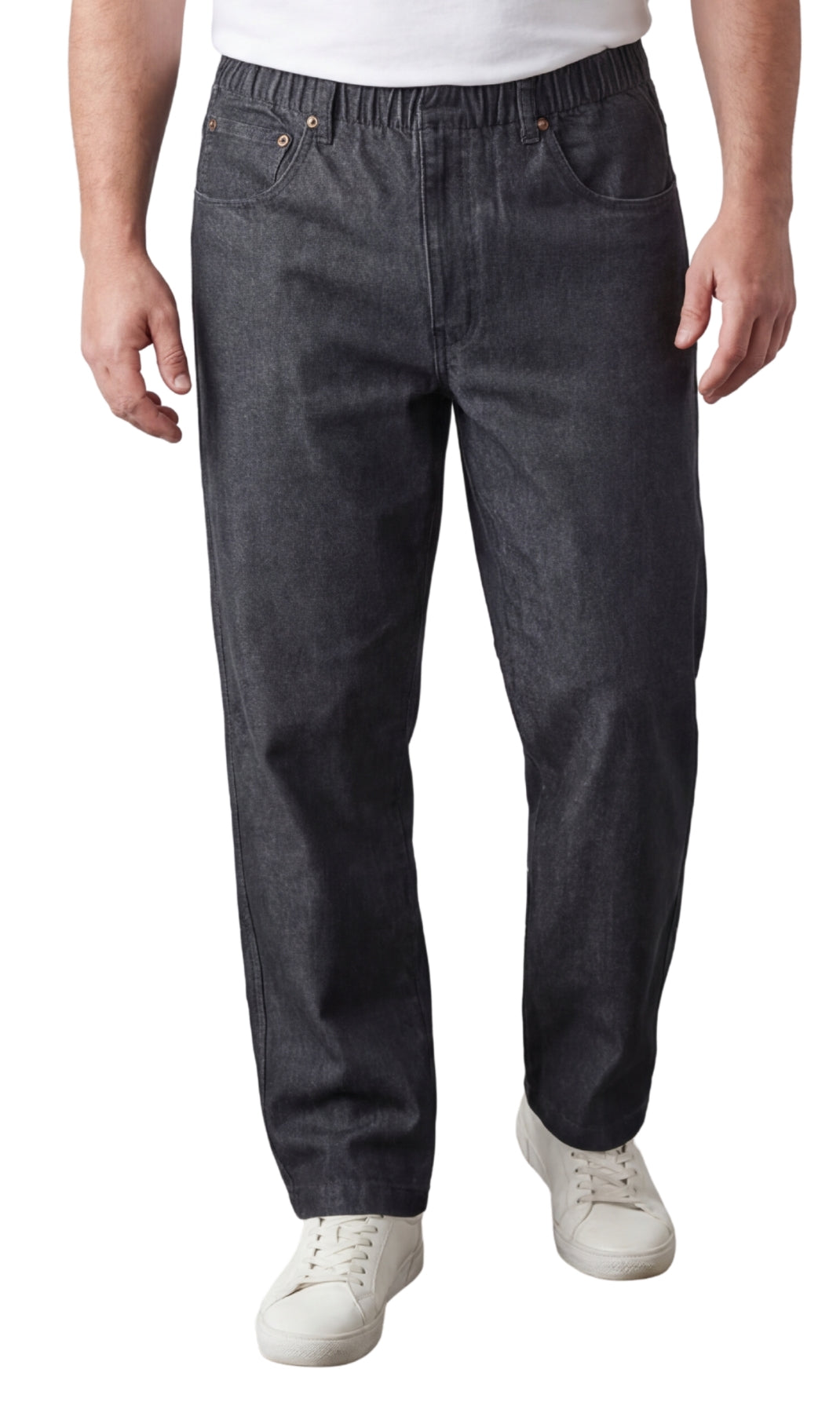 Turtle Bay New York Men’s Lightweight Casual Elastic Waist Pull-On Jeans – Denim & Twill Pants with Easy Fit black front