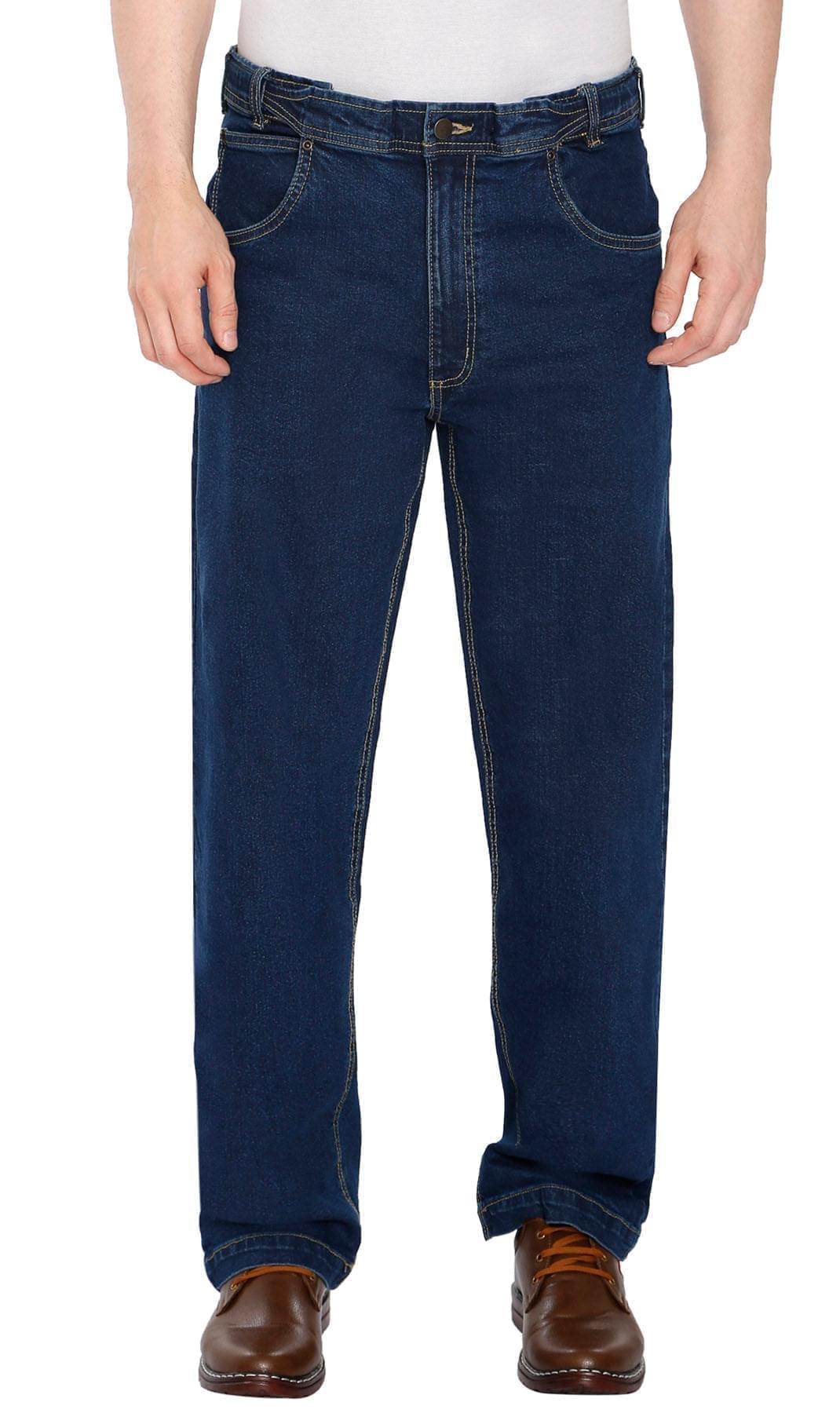Mens Flex Waist Hidden Stretch Denim Jean - Blue - Front -TURTLE BAY APPAREL