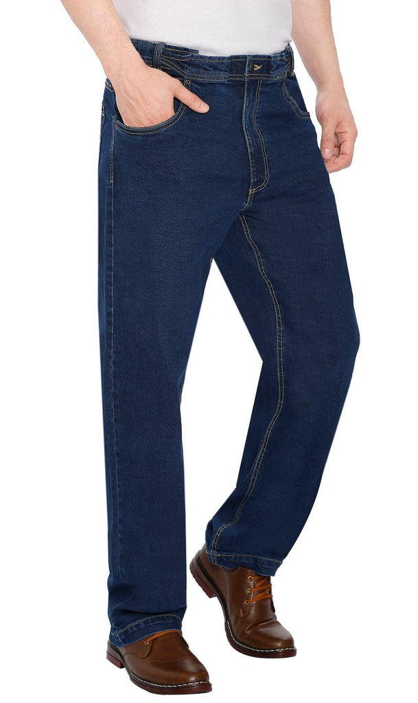 Mens Flex Waist Hidden Stretch Denim Jean - Blue - Front - TURTLE BAY APPAREL